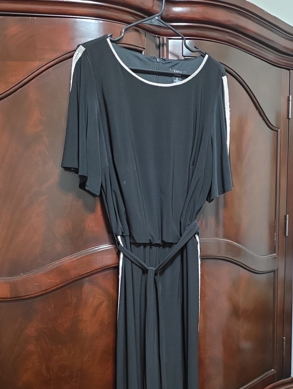 Black Women's Belted Maxi Romper with Silver Trim